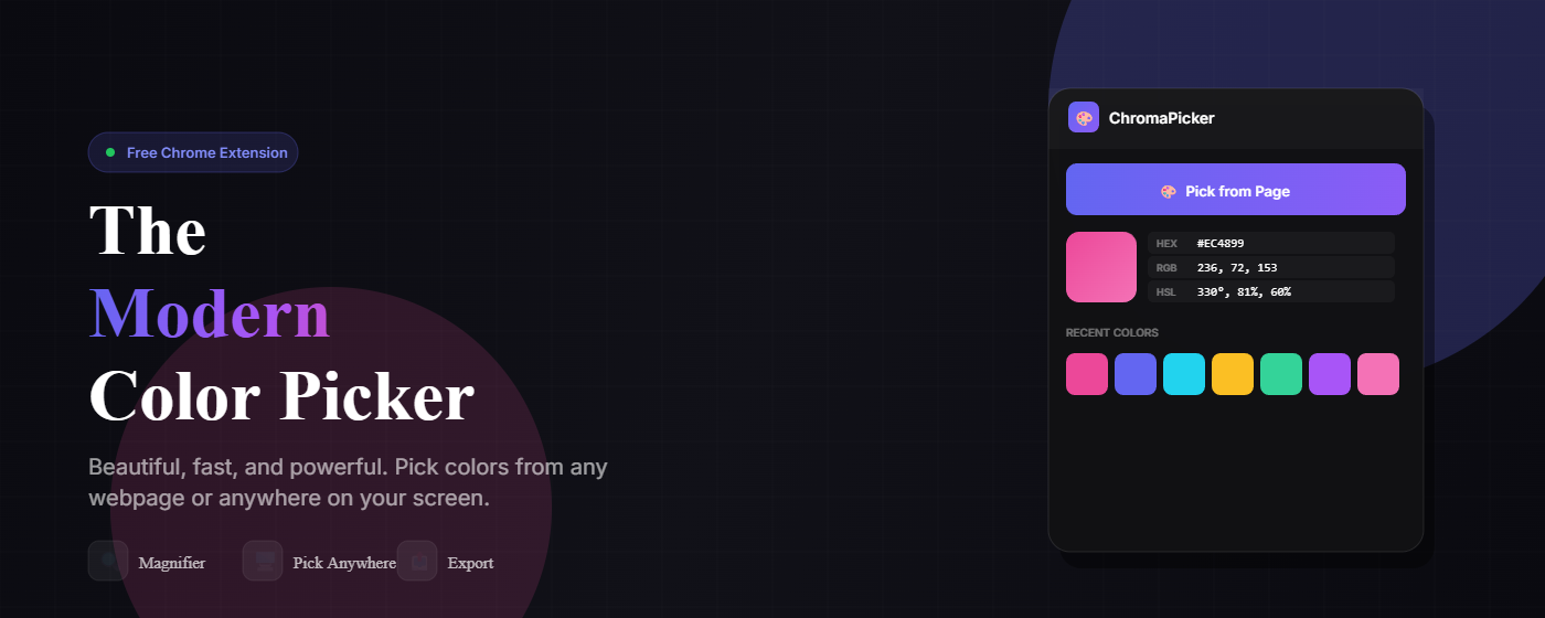 ChromaPicker extension picking a color from a webpage