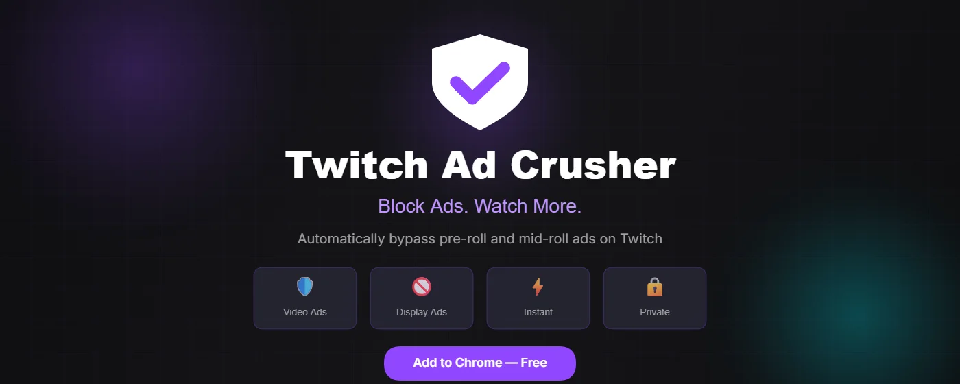 Twitch Ad Crusher blocking ads on a live Twitch stream